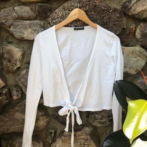 BRANDY MELVILLE coco wrap long sleeve white shirt